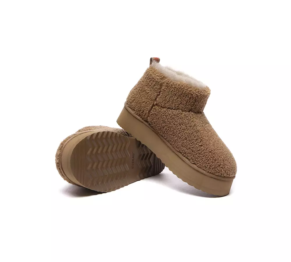 EVERAU UGG Sheepskin Wool Plush Ankle Boots Ultra Platform Teddycozy