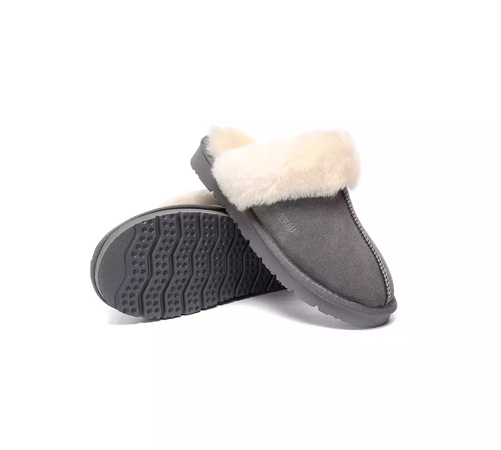 EVERAU UGG Sheepskin Wool Suede Scuff Slippers Muffin