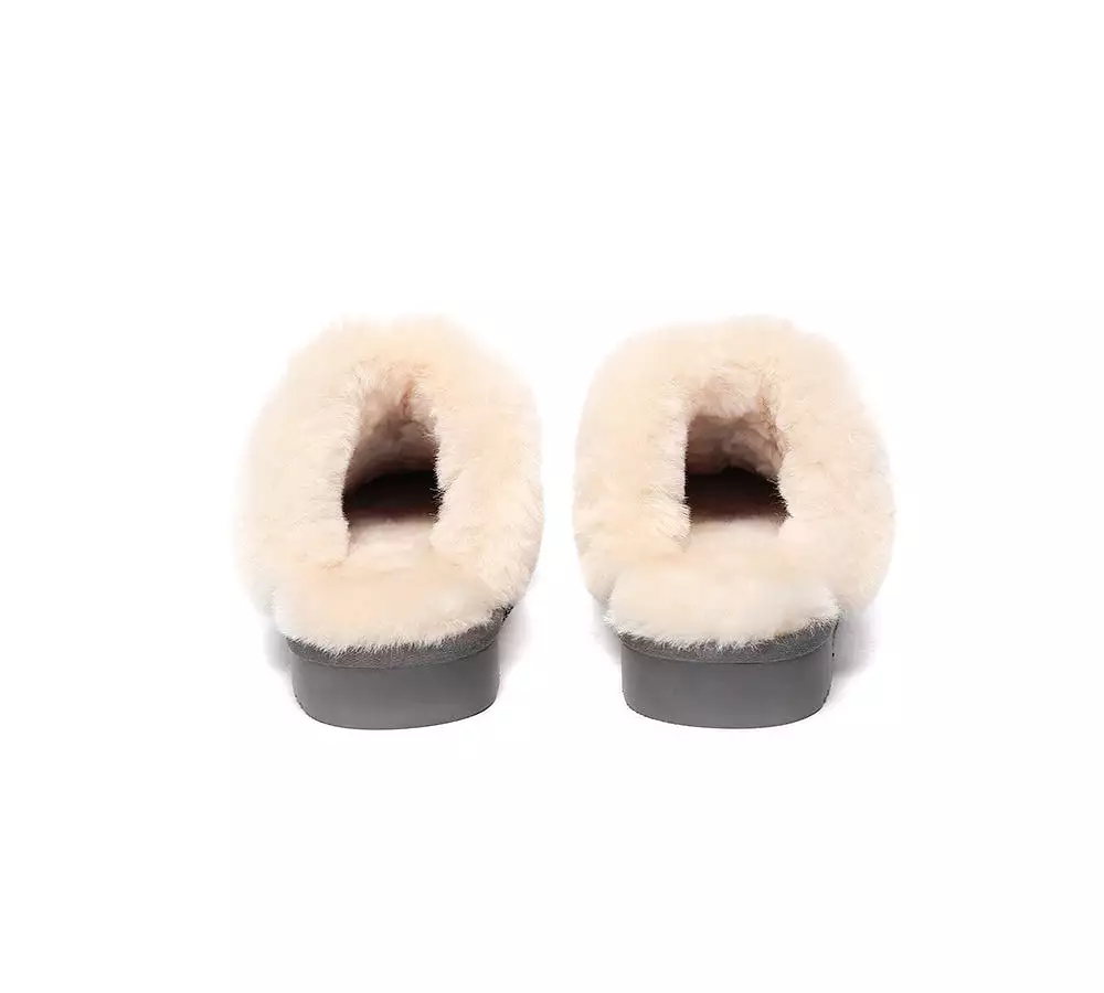 EVERAU UGG Sheepskin Wool Suede Scuff Slippers Muffin