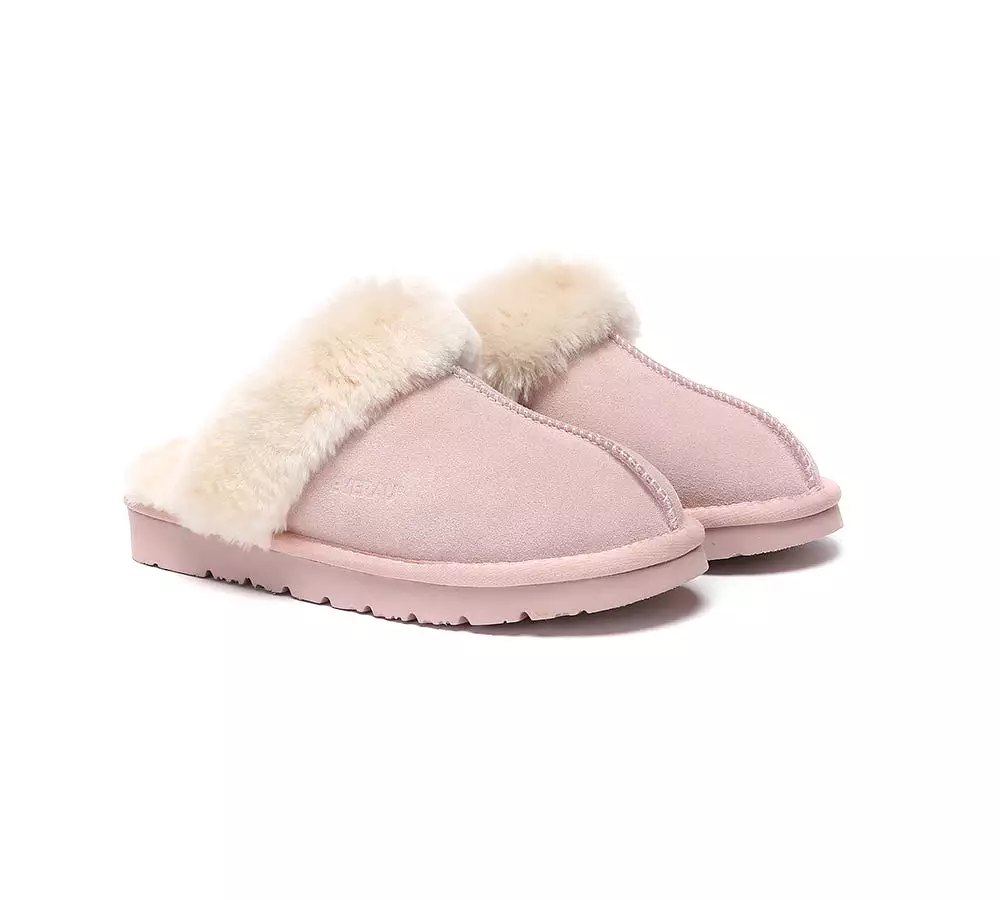 EVERAU UGG Sheepskin Wool Suede Scuff Slippers Muffin