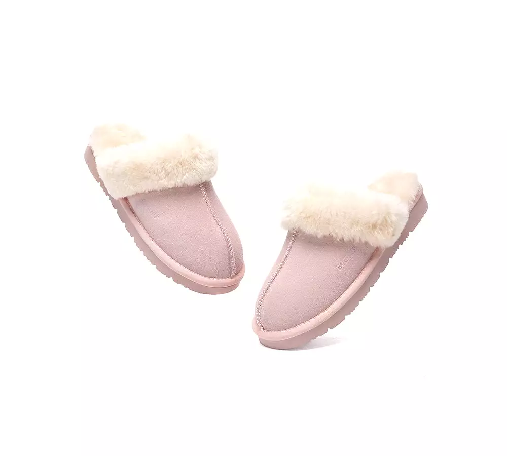 EVERAU UGG Sheepskin Wool Suede Scuff Slippers Muffin