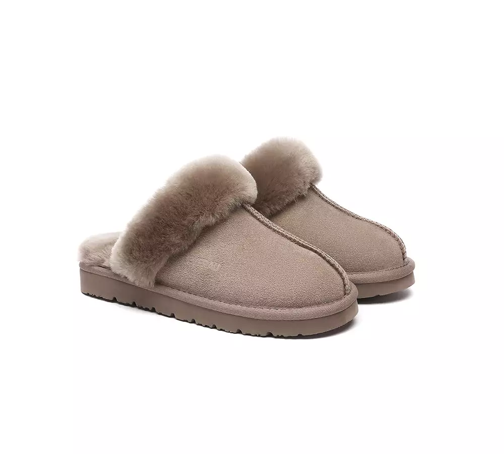 EVERAU UGG Sheepskin Wool Suede Scuff Slippers Muffin