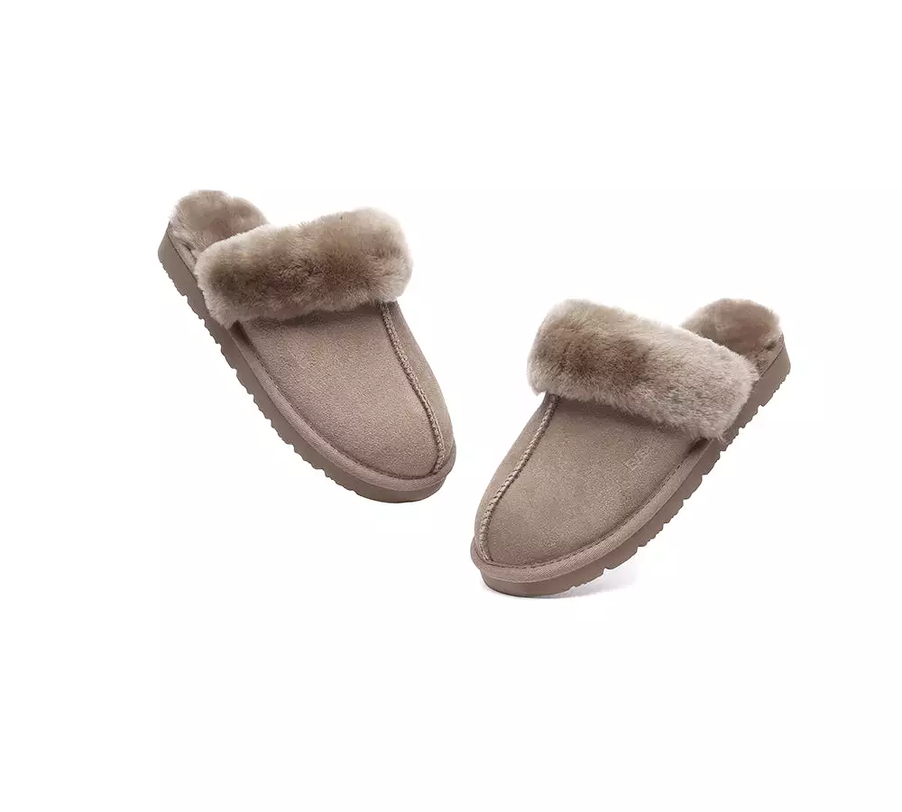 EVERAU UGG Sheepskin Wool Suede Scuff Slippers Muffin