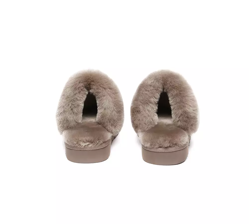 EVERAU UGG Sheepskin Wool Suede Scuff Slippers Muffin