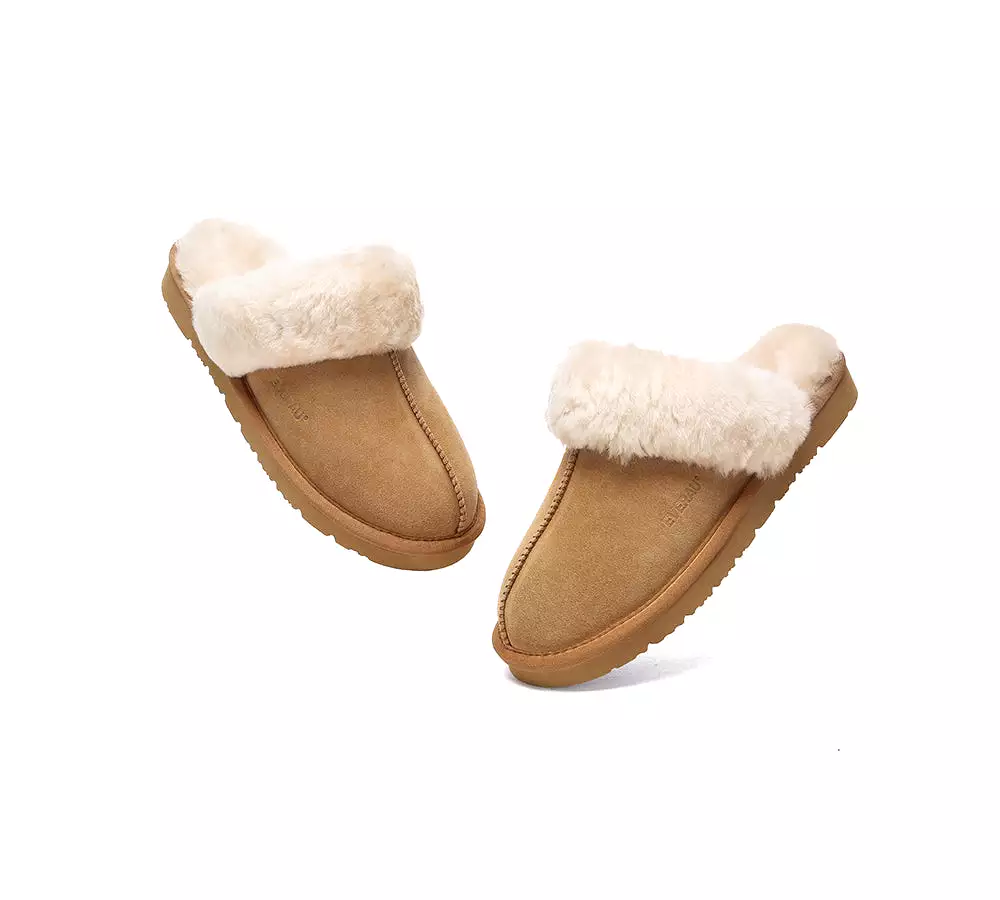 EVERAU UGG Sheepskin Wool Suede Scuff Slippers Muffin