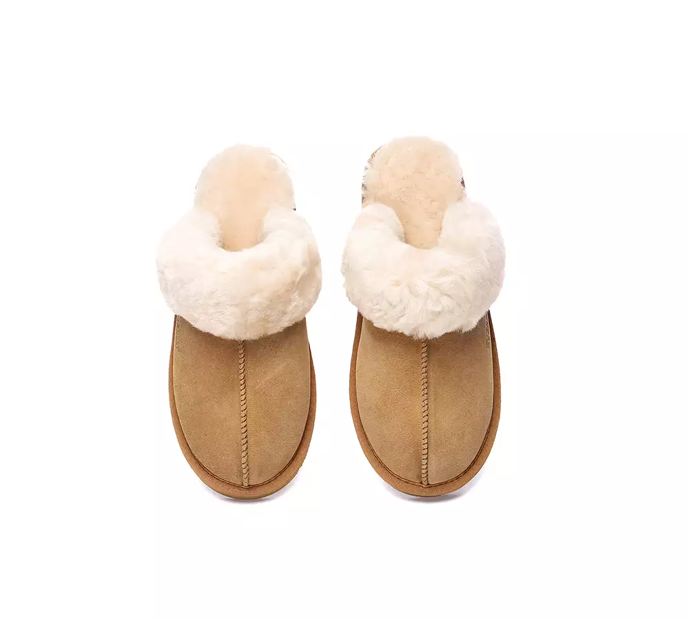 EVERAU UGG Sheepskin Wool Suede Scuff Slippers Muffin