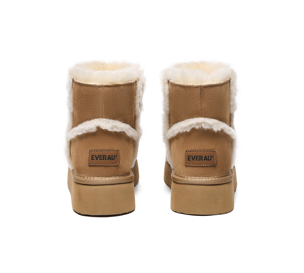 EVERAU UGG Women Sheepskin Wool Shearling Lined Ankle Boots Schunck Platform