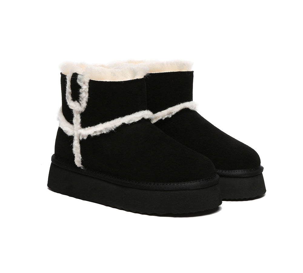 EVERAU UGG Women Sheepskin Wool Shearling Lined Ankle Boots Schunck Platform