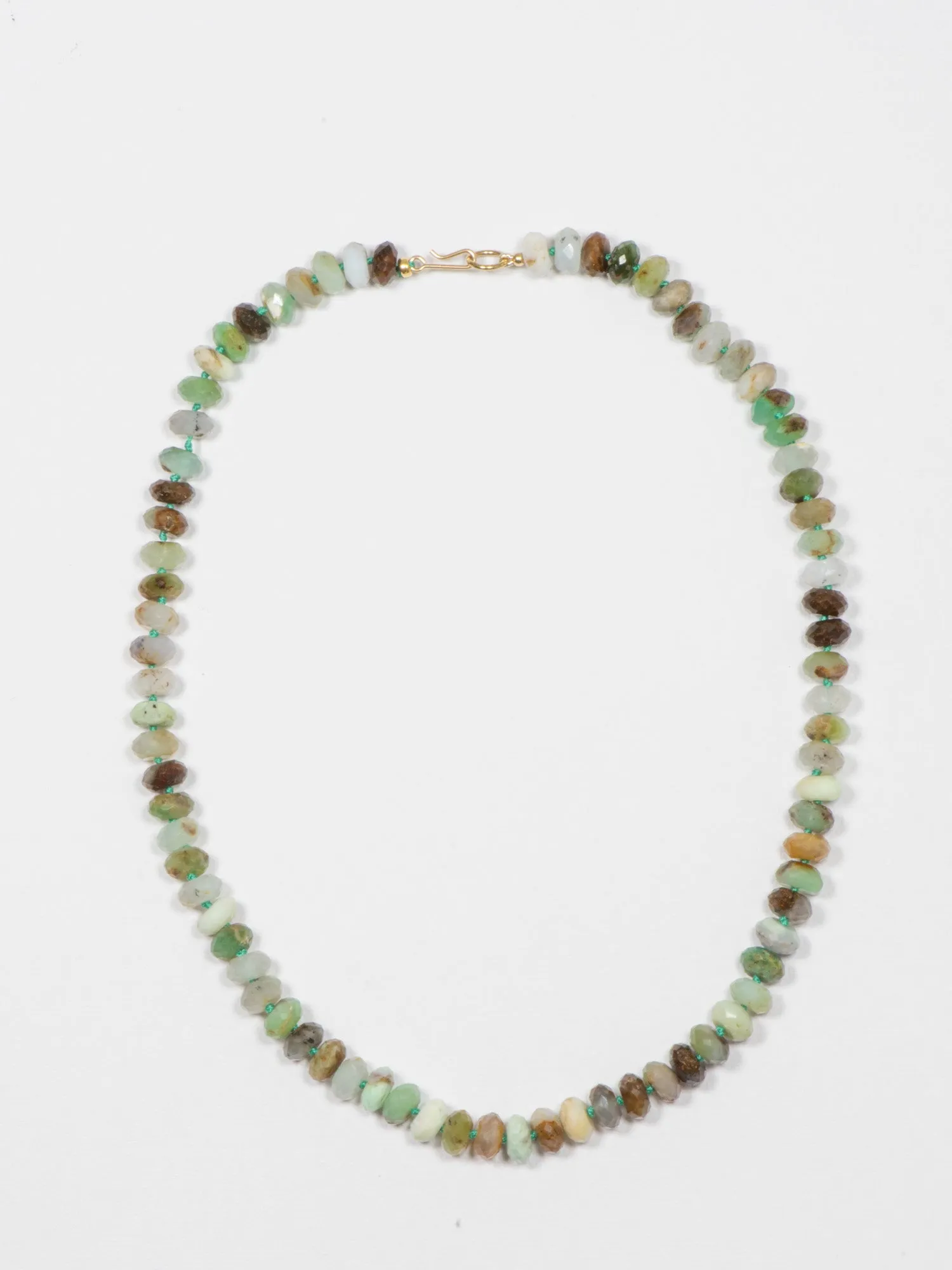 Faceted Chrysoprase Hand Knotted Necklace with Gold Filled Clasp R4233