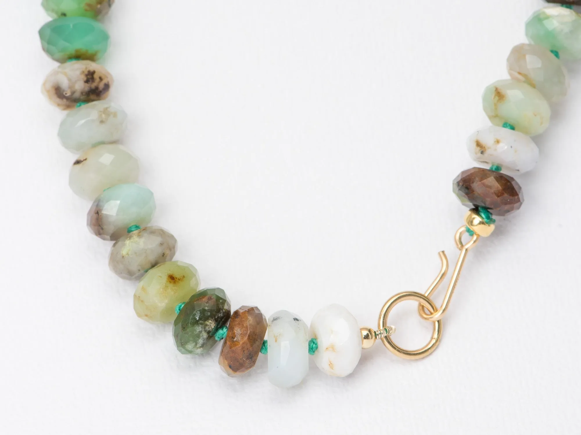 Faceted Chrysoprase Hand Knotted Necklace with Gold Filled Clasp R4233