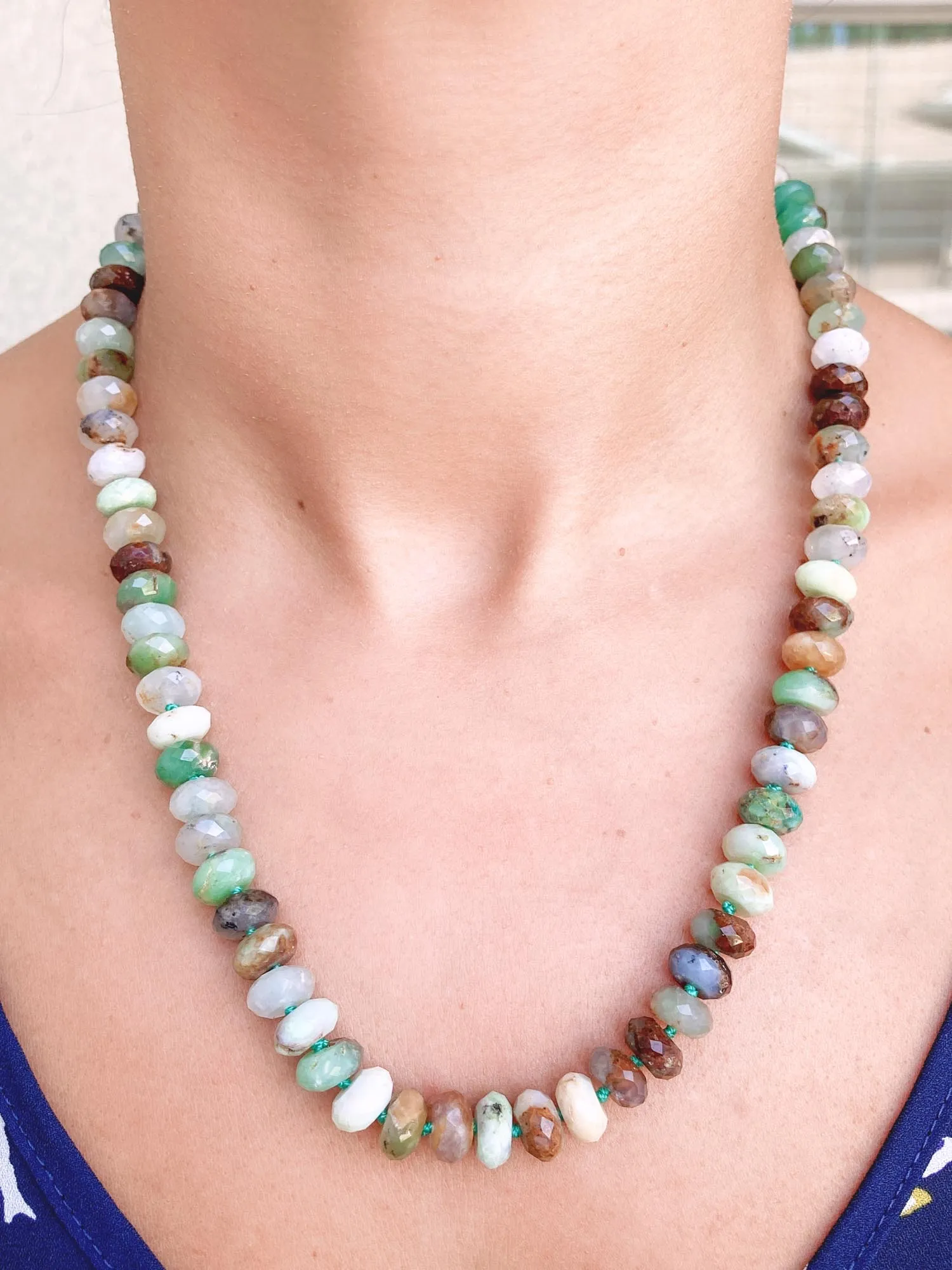 Faceted Chrysoprase Hand Knotted Necklace with Gold Filled Clasp R4233