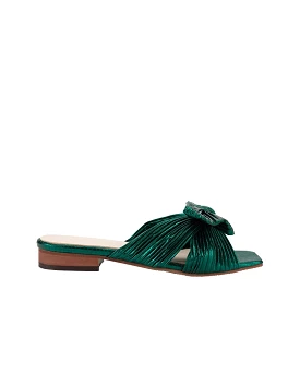 Green Pleated Bow Open Toe Flat Sandals