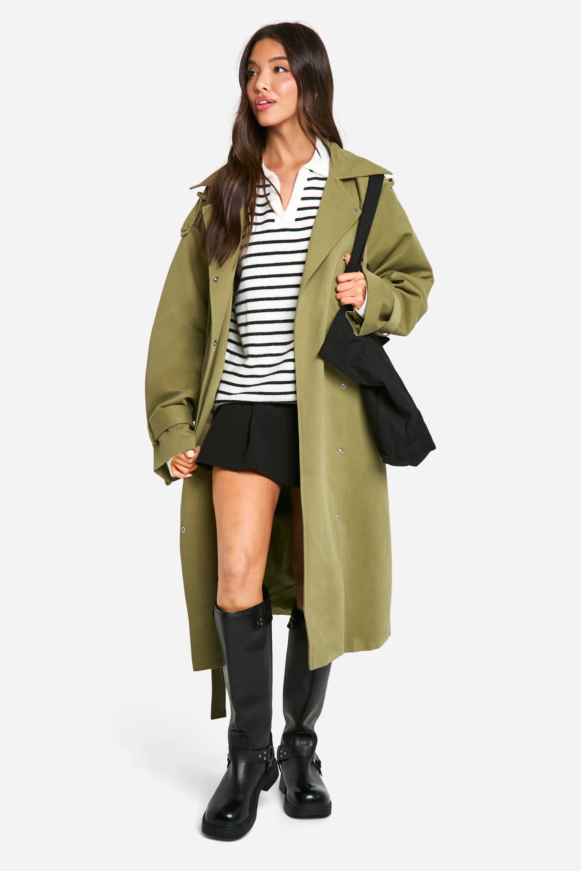 Jackets & Coats | Collar Detail Belted Trench Coat | boohoo