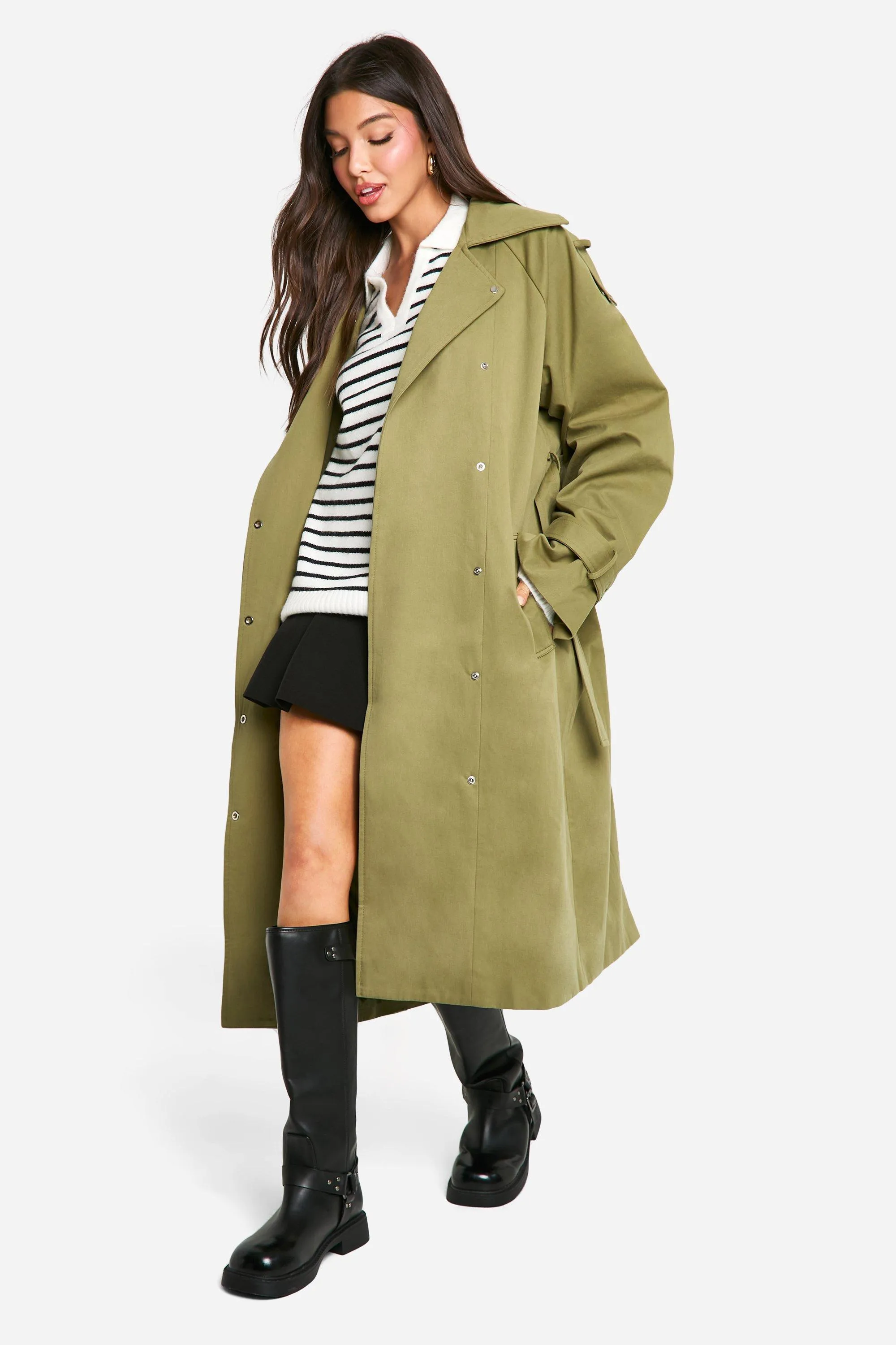 Jackets & Coats | Collar Detail Belted Trench Coat | boohoo