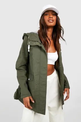 Jackets & Coats | Hooded Contrast Trim Mac | boohoo