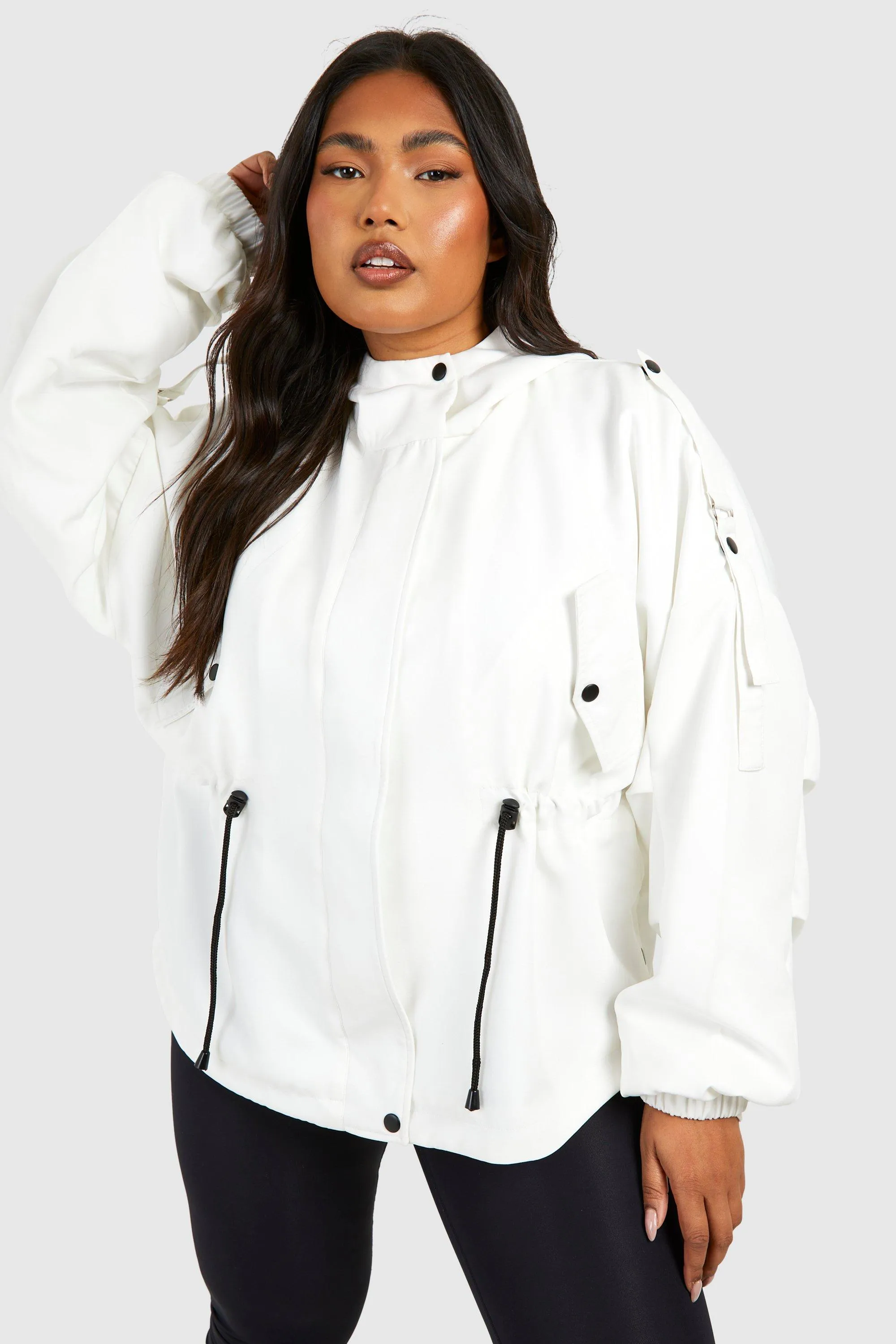 Jackets & Coats | Plus Cinched Waist Hooded Jacket | boohoo