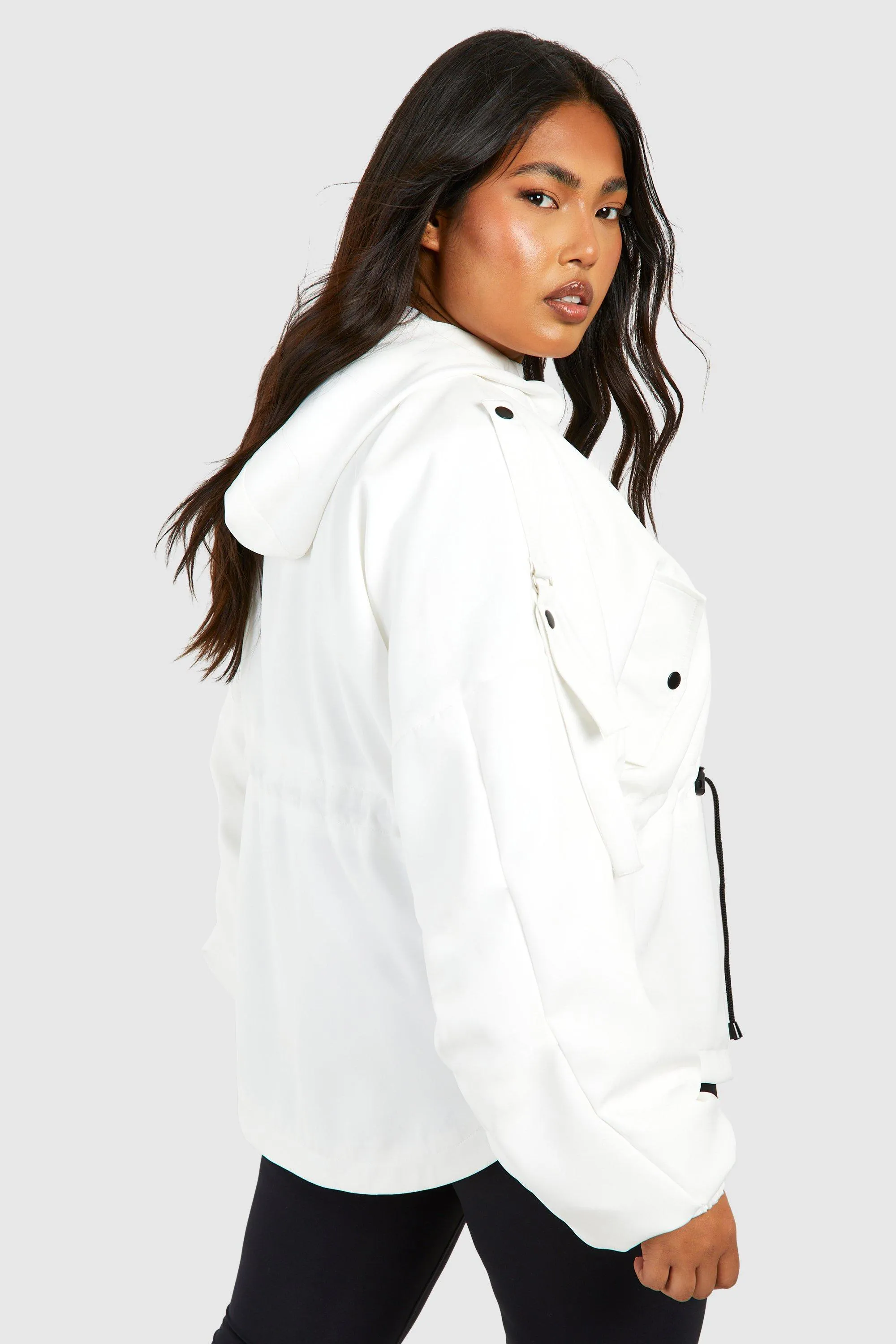 Jackets & Coats | Plus Cinched Waist Hooded Jacket | boohoo