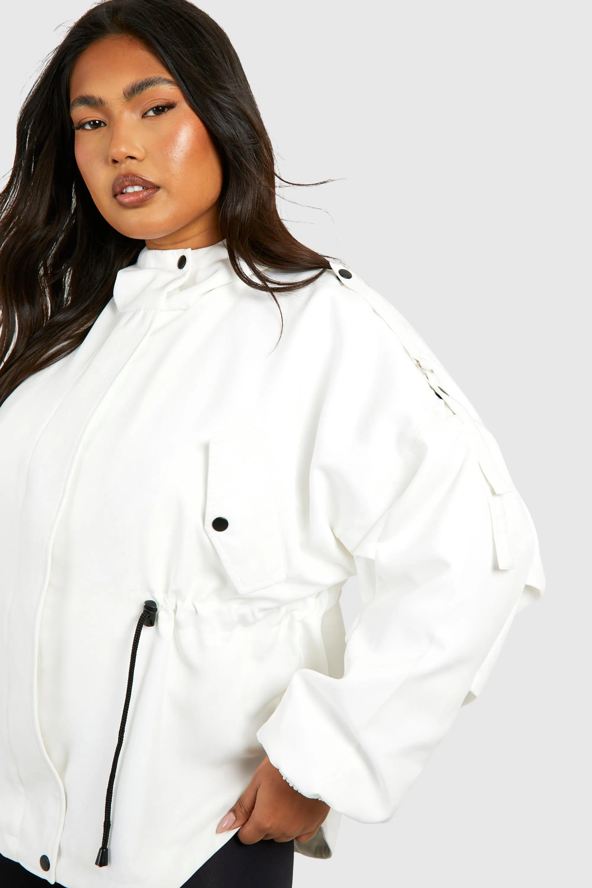 Jackets & Coats | Plus Cinched Waist Hooded Jacket | boohoo