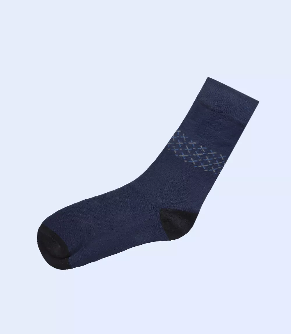 MA1692-BLUE/BLACK-Mid-calf Socks For Men