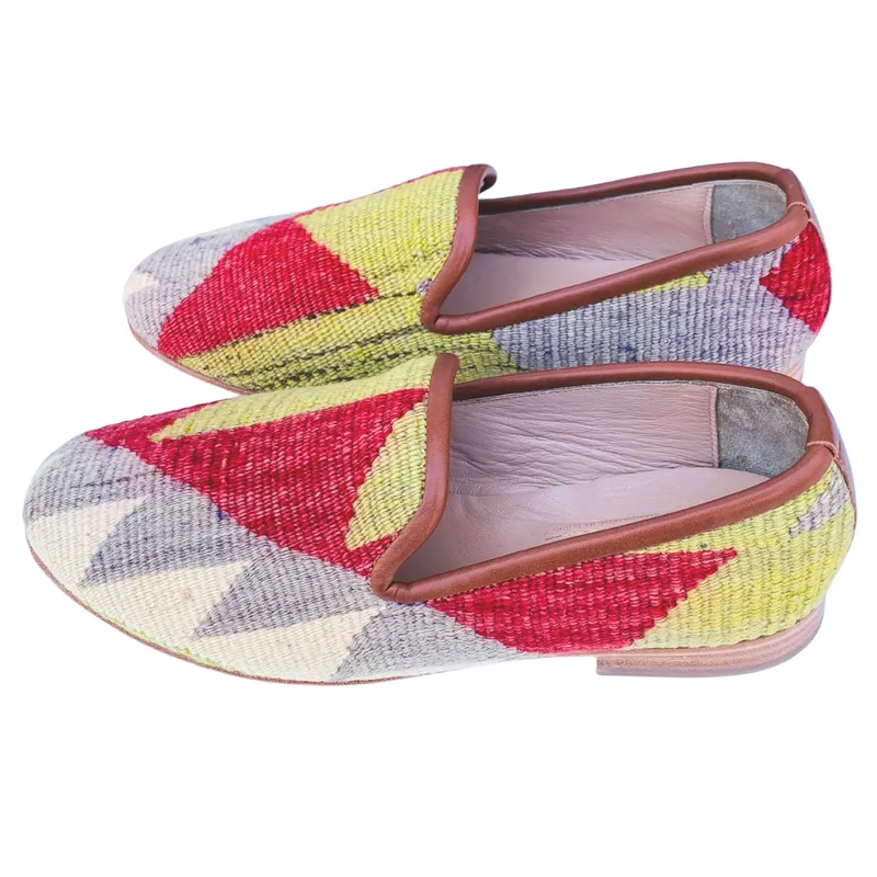 Men's Turkish Kilim Loafer Cream & Lime