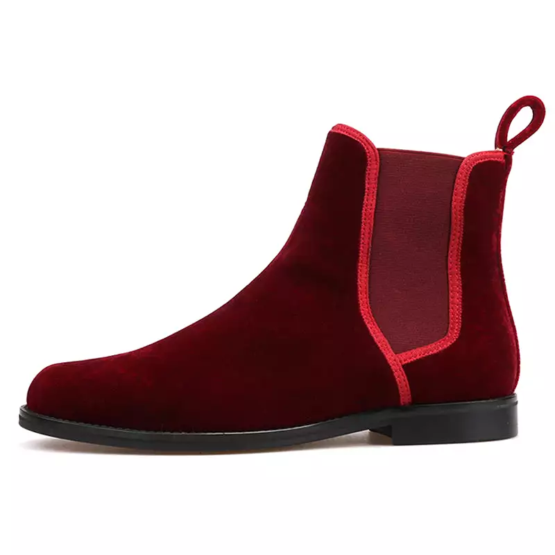 OneDrop Handmade Men CHELSEA Boots Burgundy Velvet