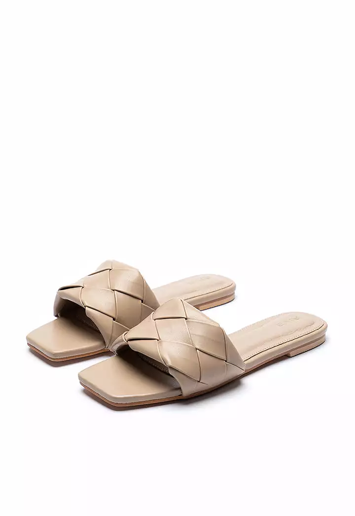 Single Woven Band Flat Slide Sandals