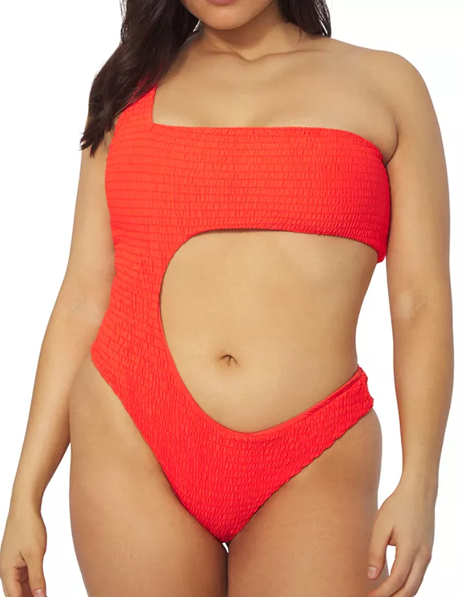 Spicy orange one shoulder cutout one piece