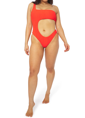 Spicy orange one shoulder cutout one piece