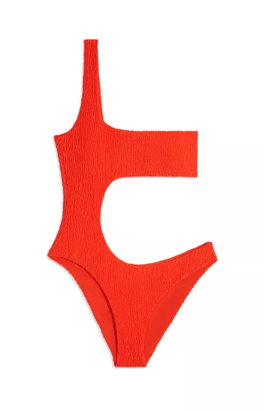 Spicy orange one shoulder cutout one piece