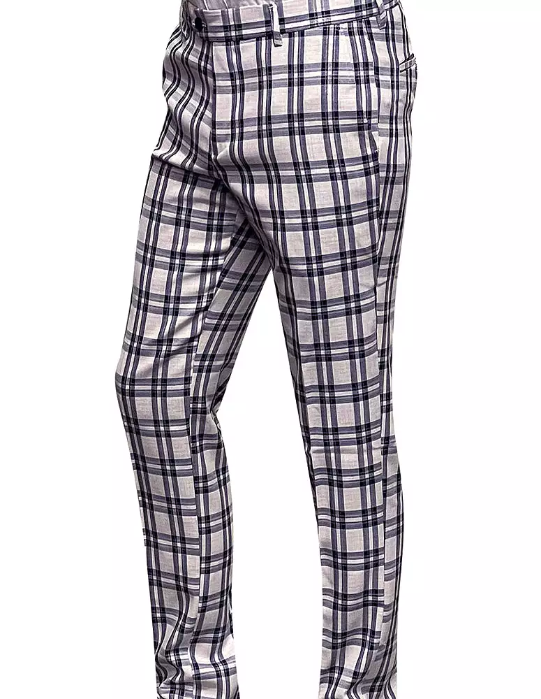 STATEMENT CLOTHING | PLAID SLIM FIT PANTS PL-300-BLUE