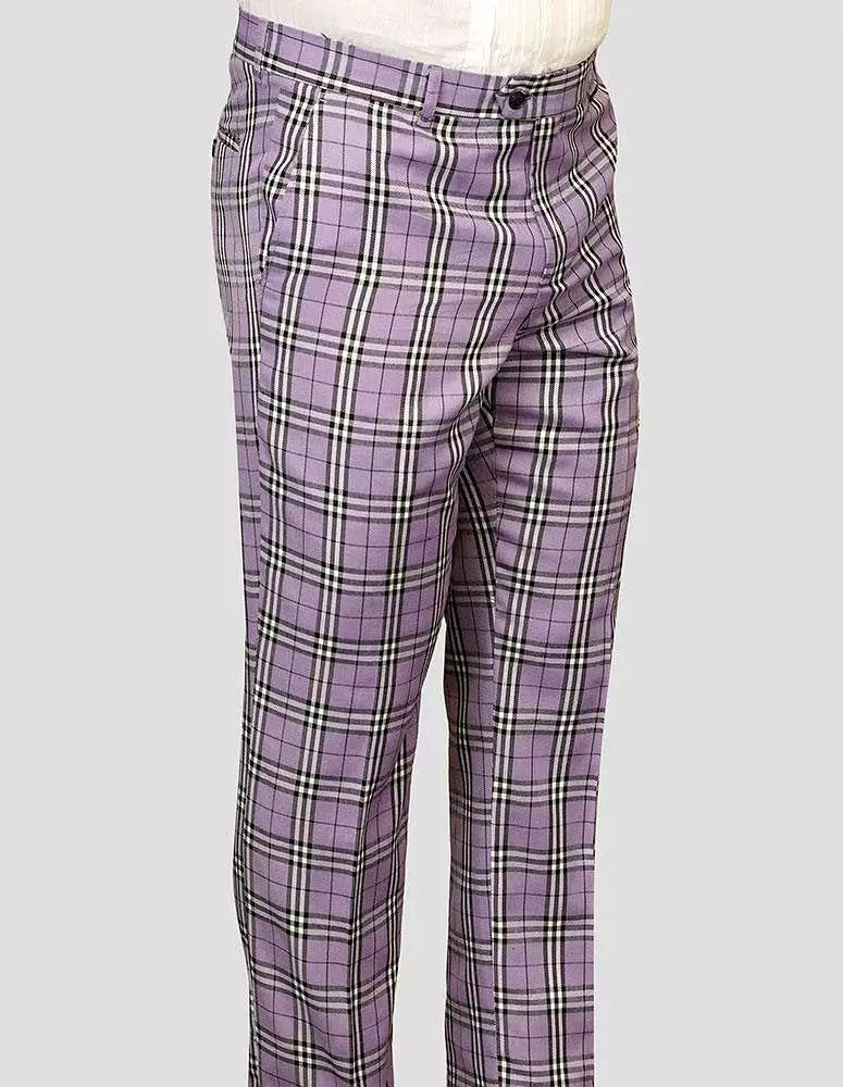 STATEMENT CLOTHING | PLAID SLIM FIT PANTS PL-302-PURPLE