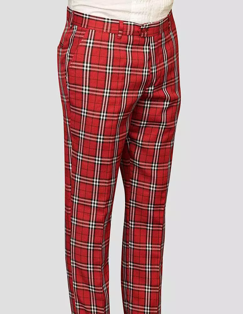 STATEMENT CLOTHING | PLAID SLIM FIT PANTS PL-302-RED