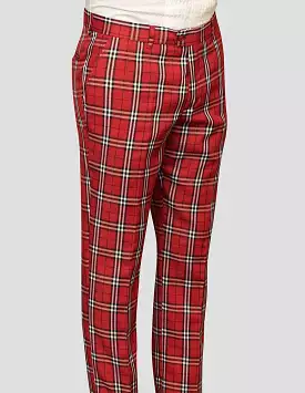 STATEMENT CLOTHING | PLAID SLIM FIT PANTS PL-302-RED