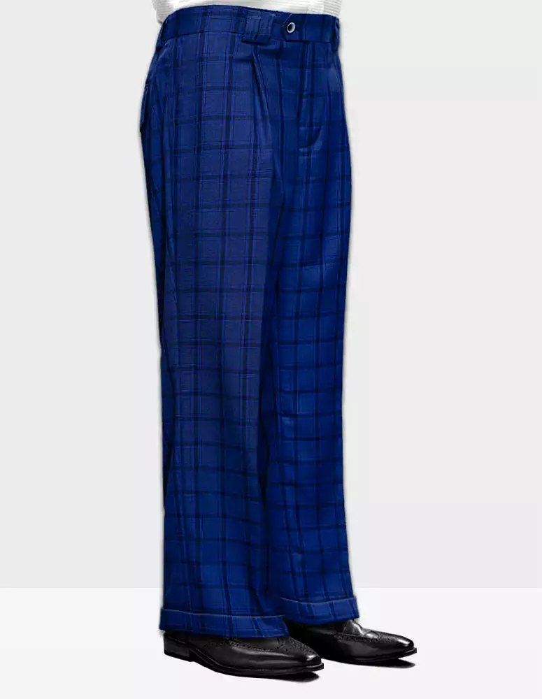 STATEMENT CLOTHING | WIDE LEG PLAID PANTS WP-104-SAPPHIRE