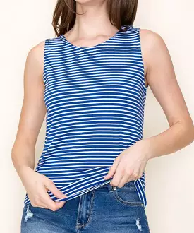 Stripe Tank with Twisted Back - Royal