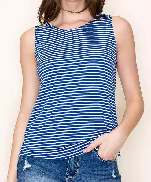 Stripe Tank with Twisted Back - Royal