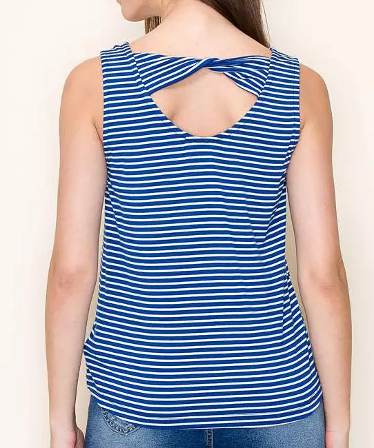 Stripe Tank with Twisted Back - Royal