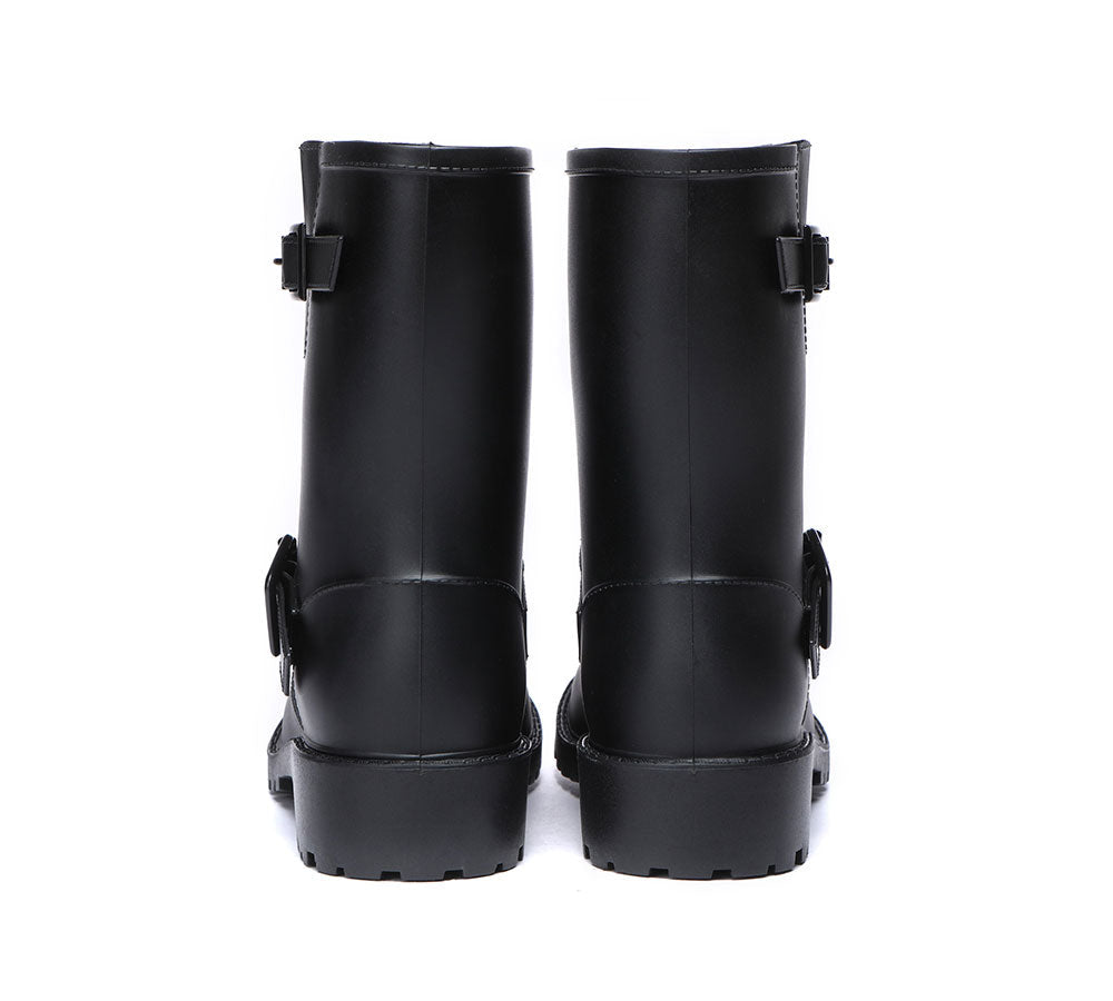 TARRAMARRA Black Rainboots, Gumboots Women Mid Calf With Wool Insole