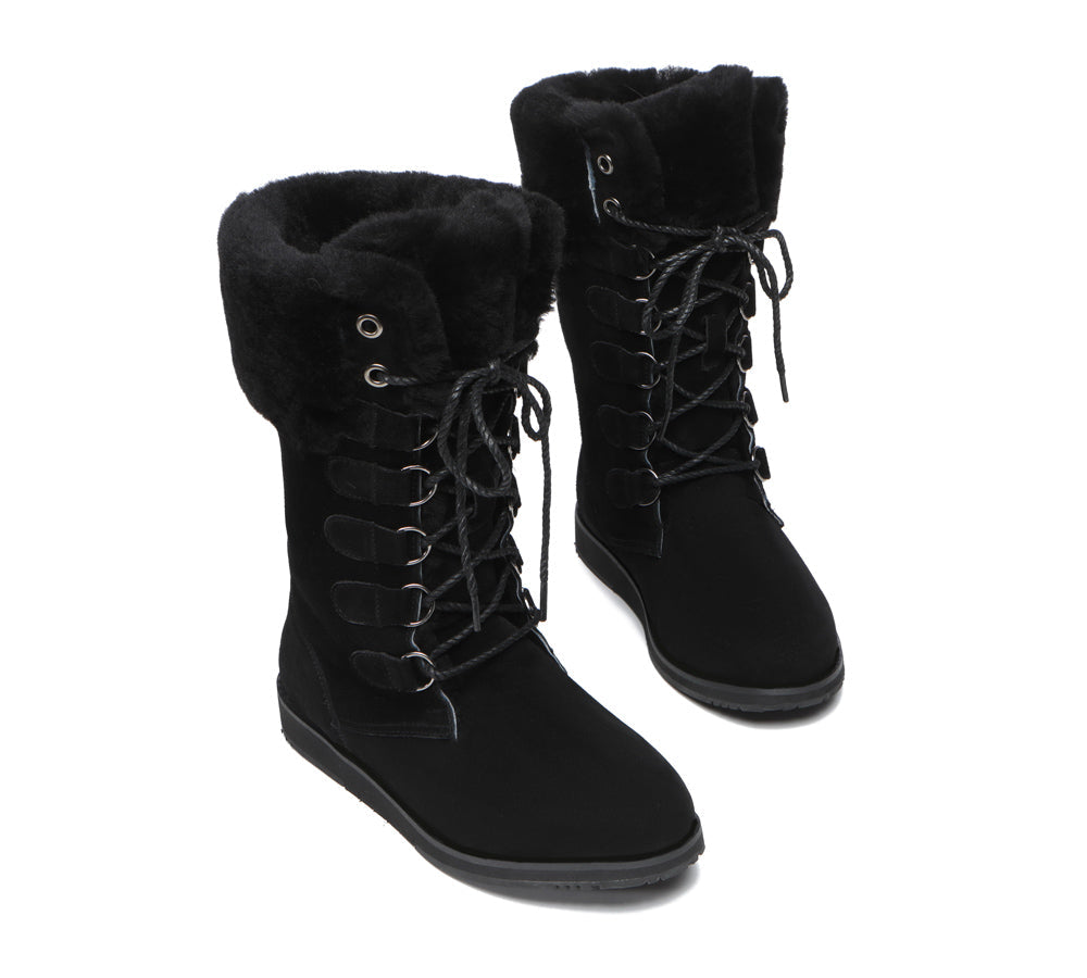 TARRAMARRA Lace Up Mid Calf Fashion Sheepskin Women Boots Becky