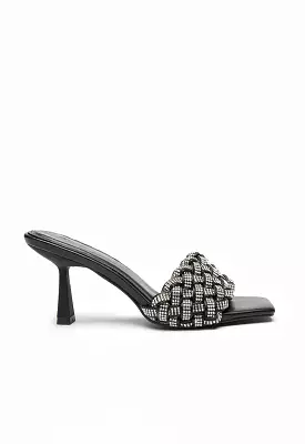 Textured Crystal Embellished Mule Sandals