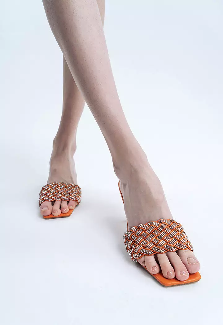 Textured Crystal Embellished Mule Sandals