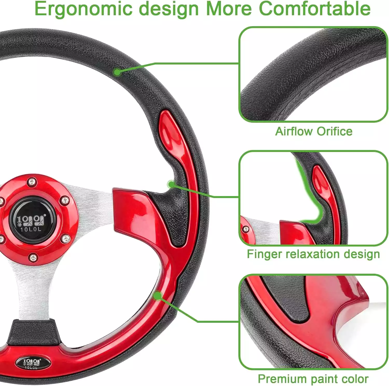 Universal 12.5 Inch Red Golf Cart Steering Wheel Available in Three Colors - 10L0L