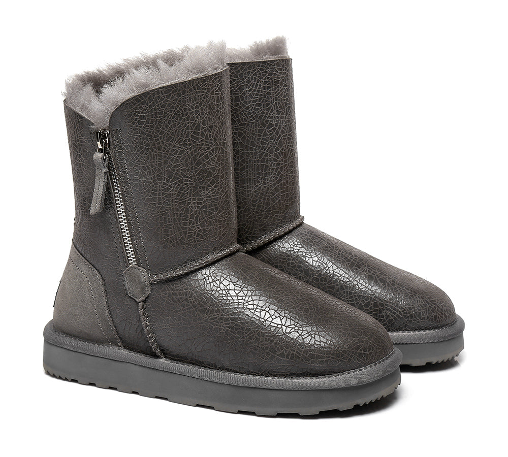 Urban UGG Sheepskin Zipper Short Women Boots Zipporah