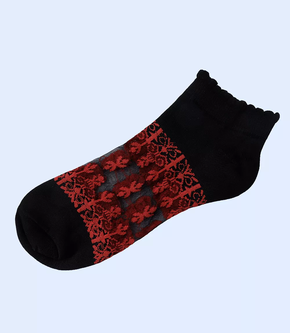 WA1351-BLACK/RED-Women Ankle Sock