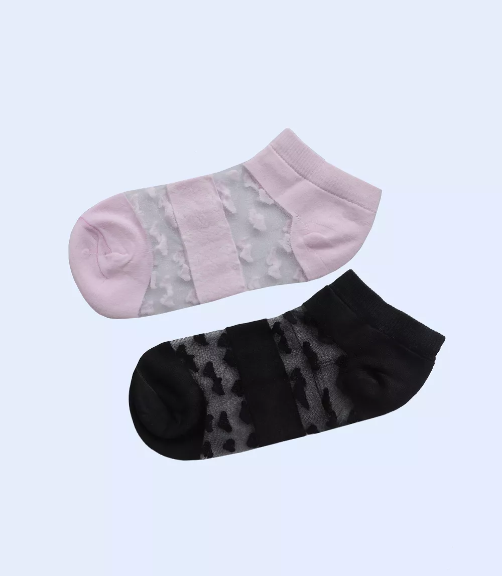 WA1362-BLACK/PINK-Women Ankle Sock