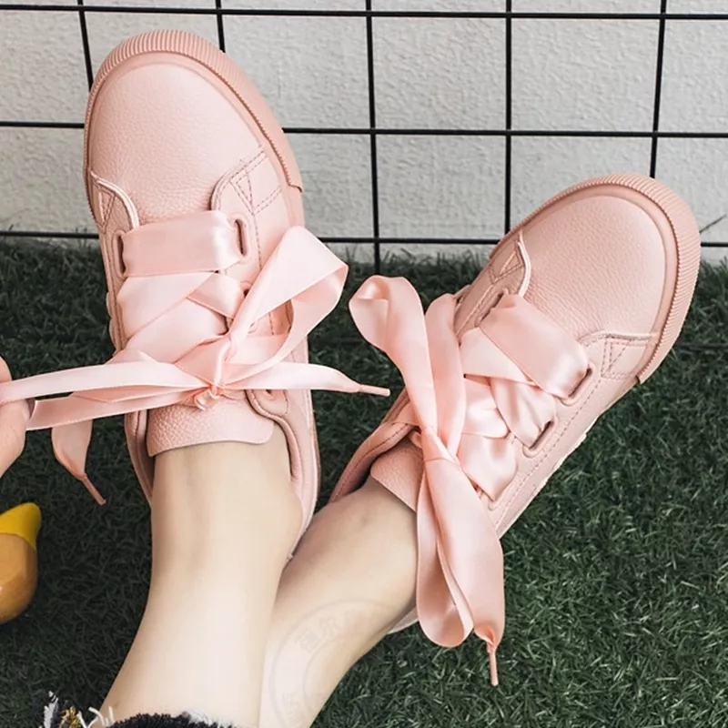 White/Pink Casual Ribbon Bow Sneakers AD11729