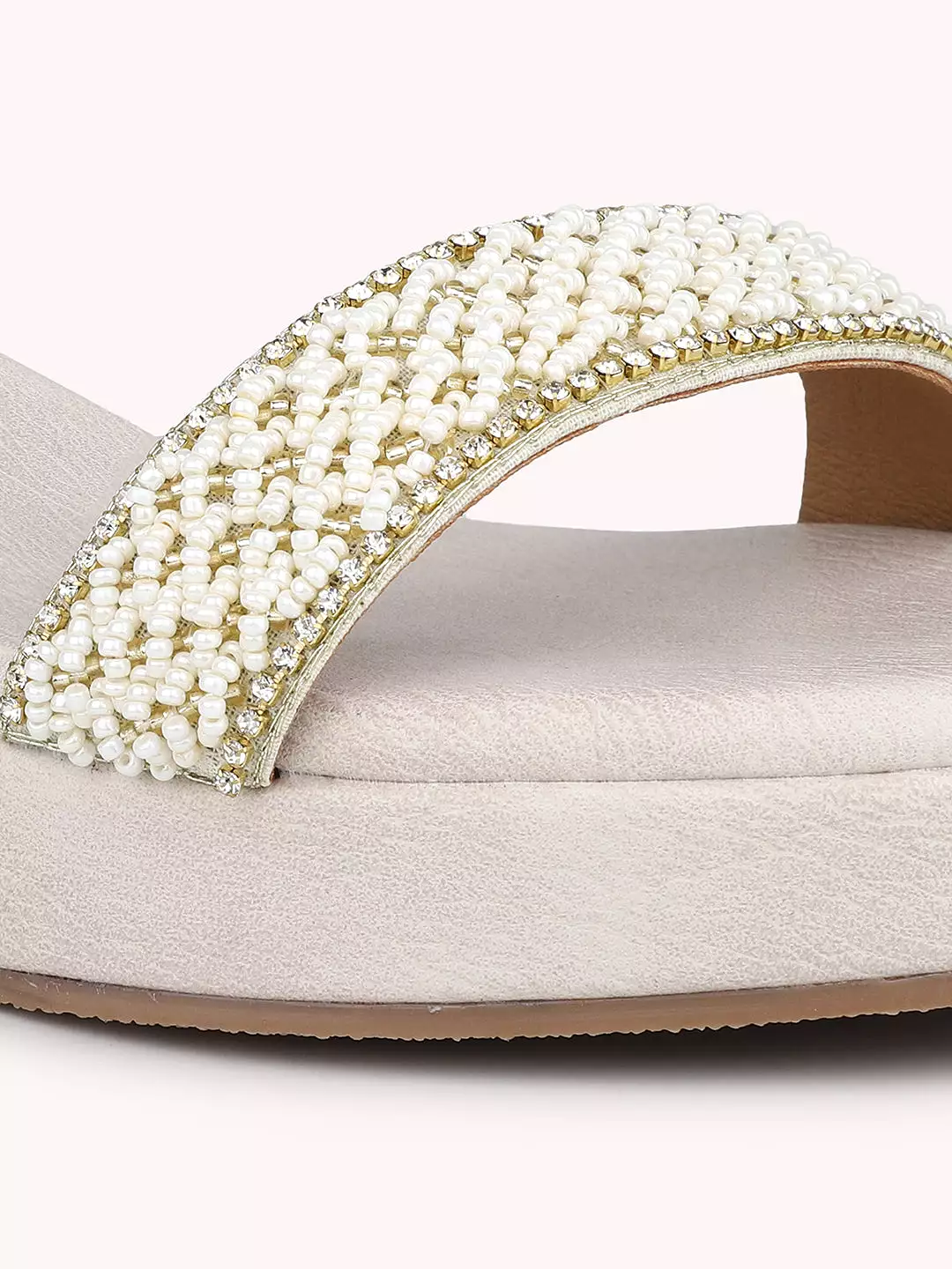 Women Beige Embellished Ethnic Wedge Heels