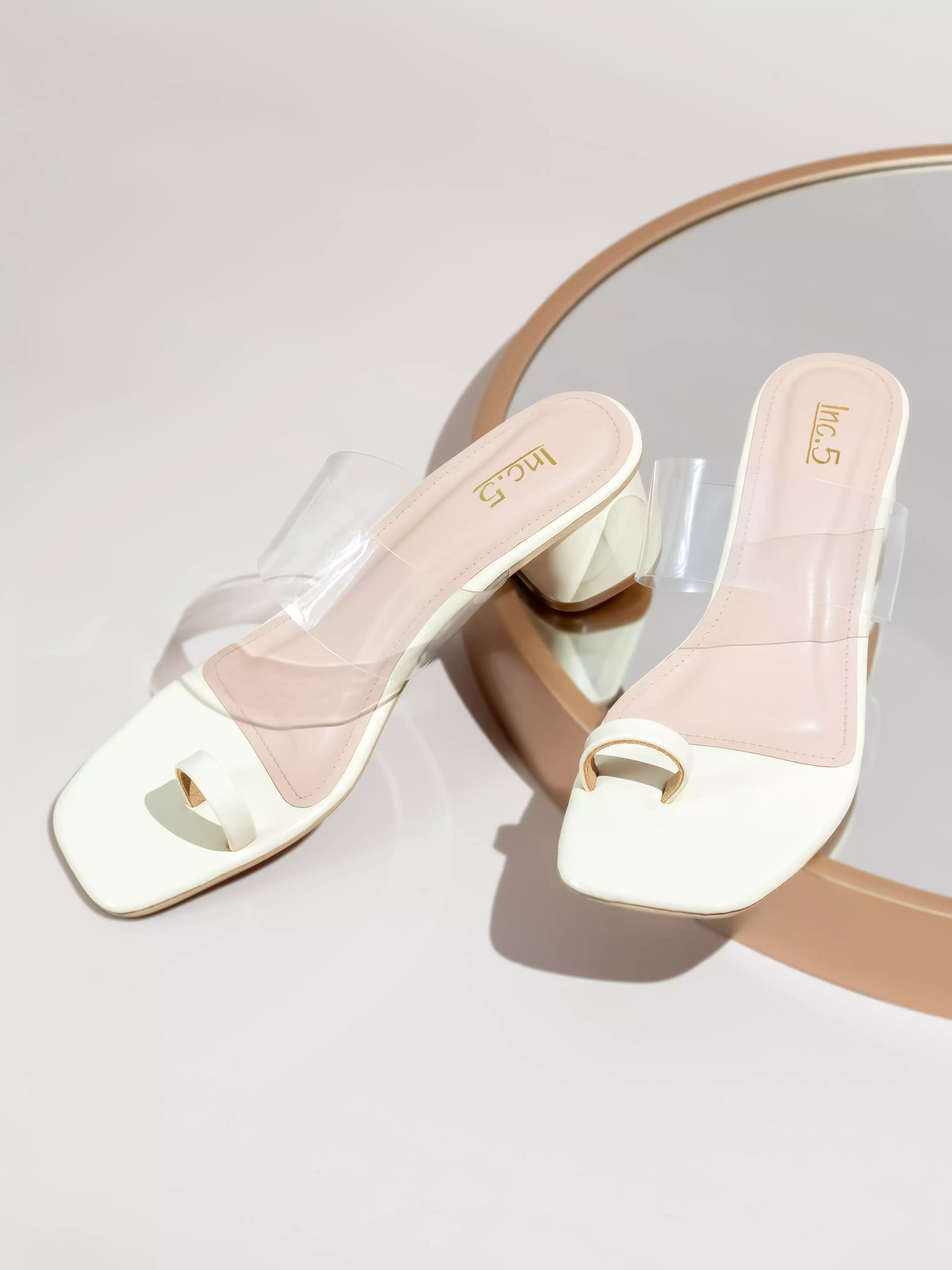 Women Beige Transparent One Toe Block Heels