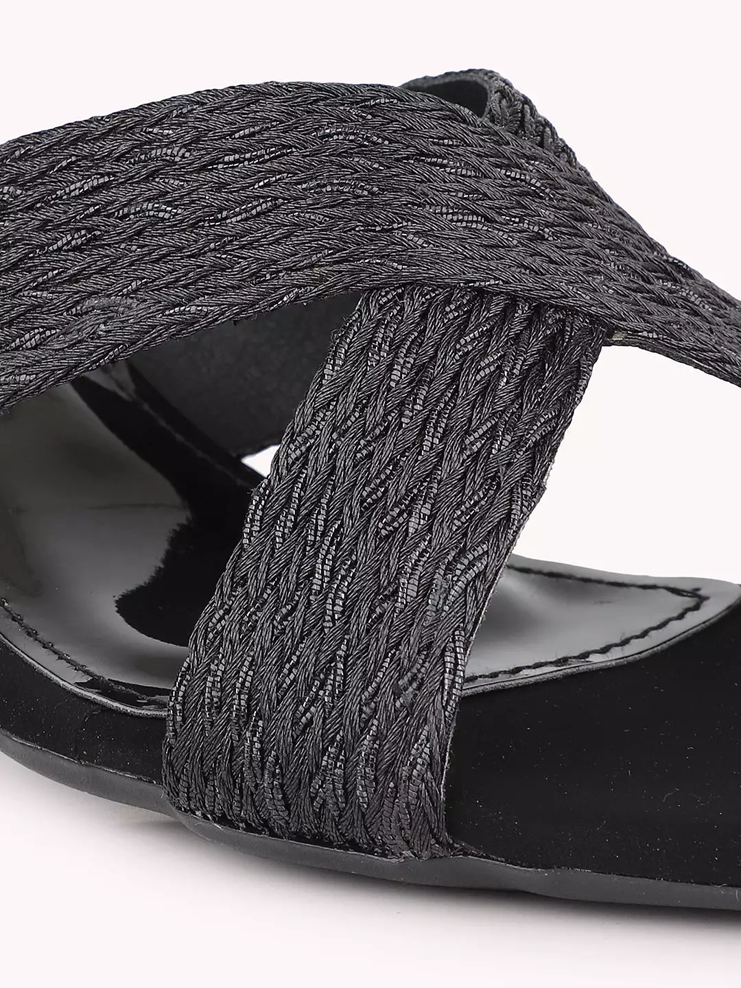 Women Black Textured Open Toes Block Heels