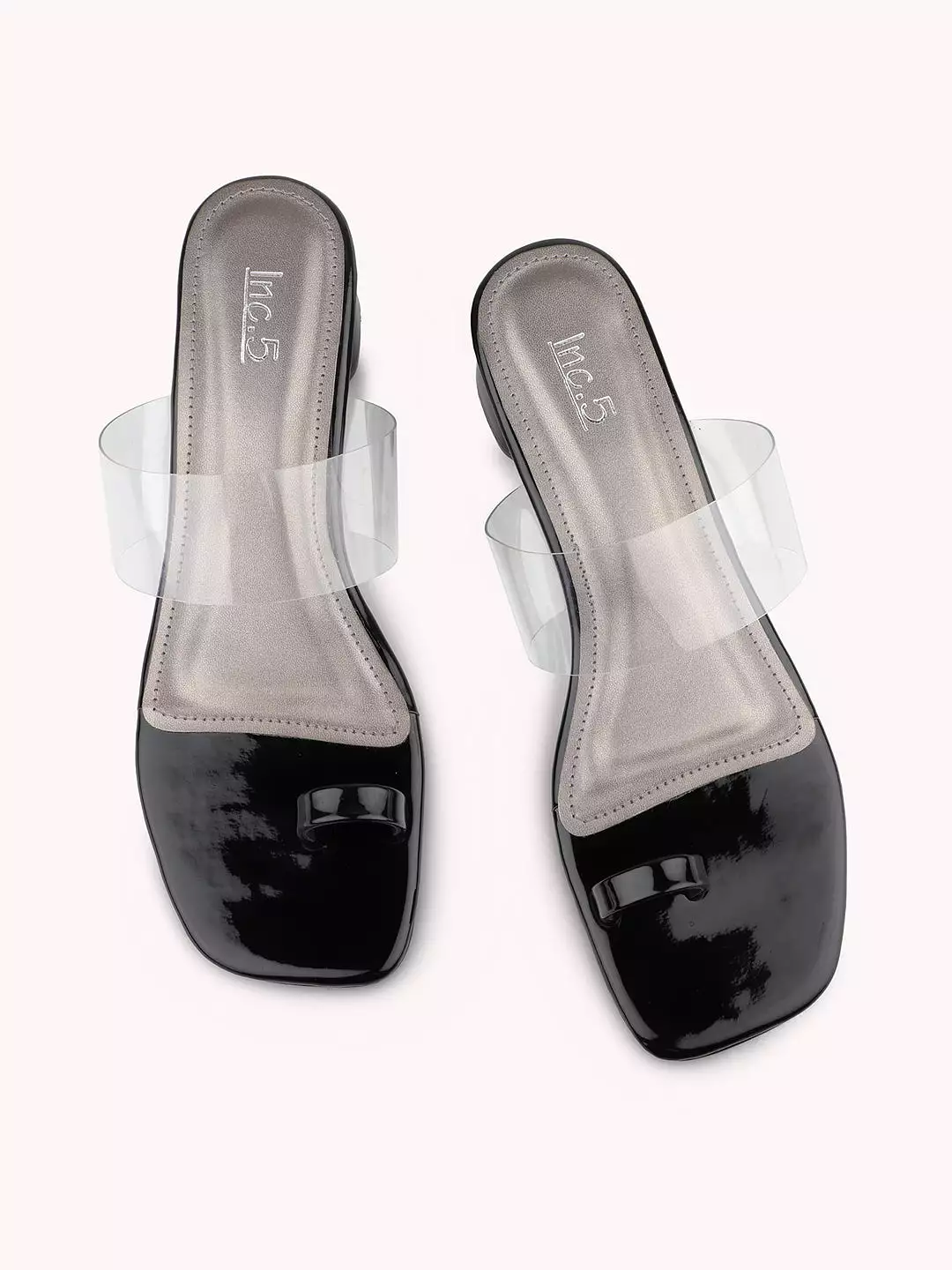 Women Black Transparent One Toe Block Heels